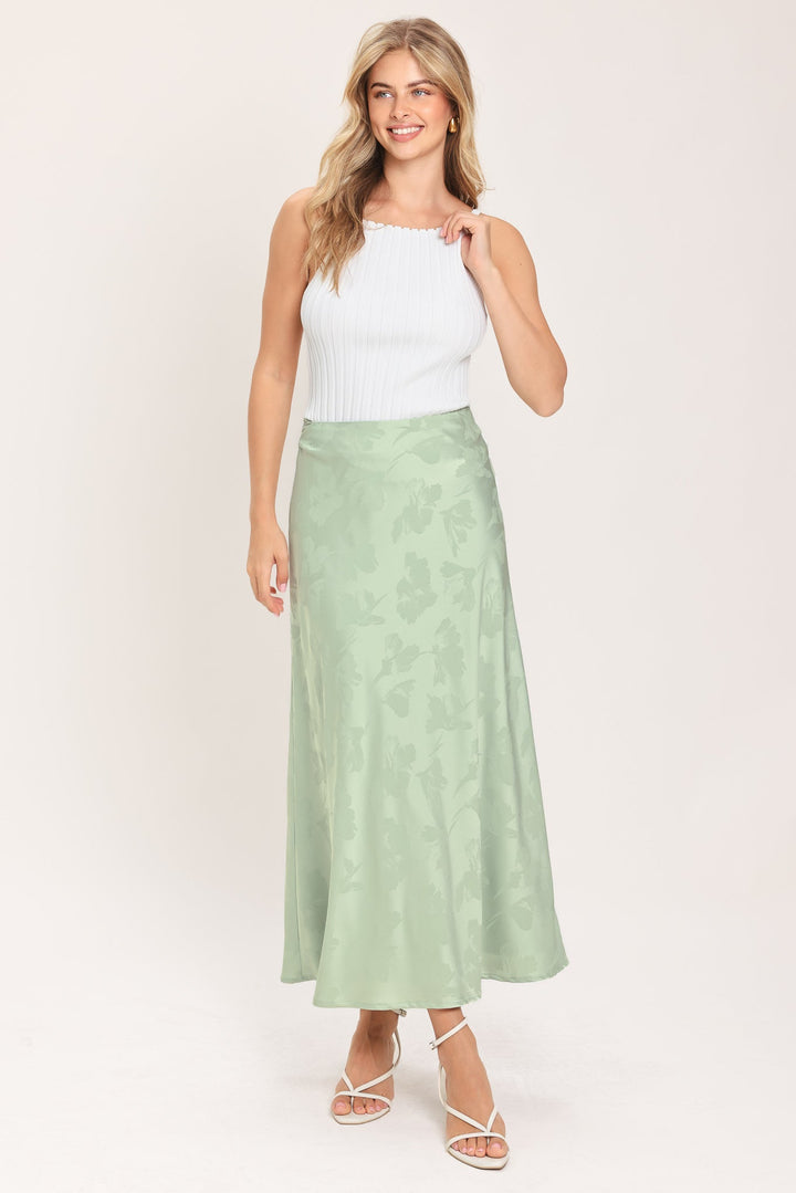 BURGUNDY DYNASTY JACQUARD SATIN MIDI SKIRT