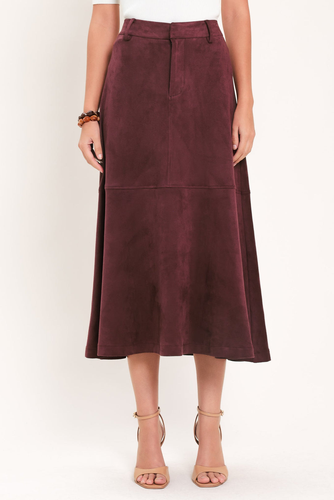 Wineberry Meadow Muse Faux Suede Midi Skirt from KADOU Boutique
