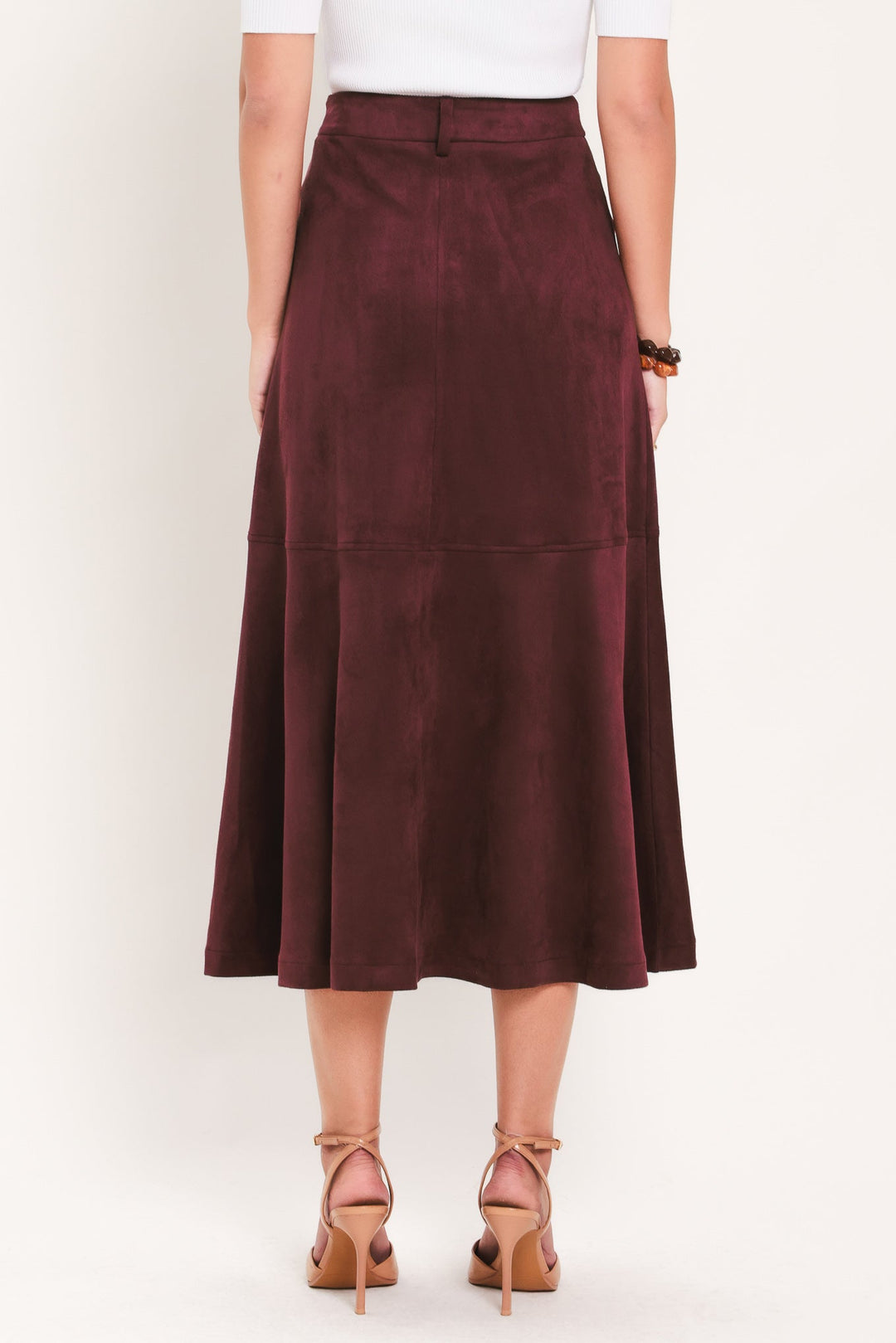 Wineberry Meadow Muse Faux Suede Midi Skirt from KADOU Boutique