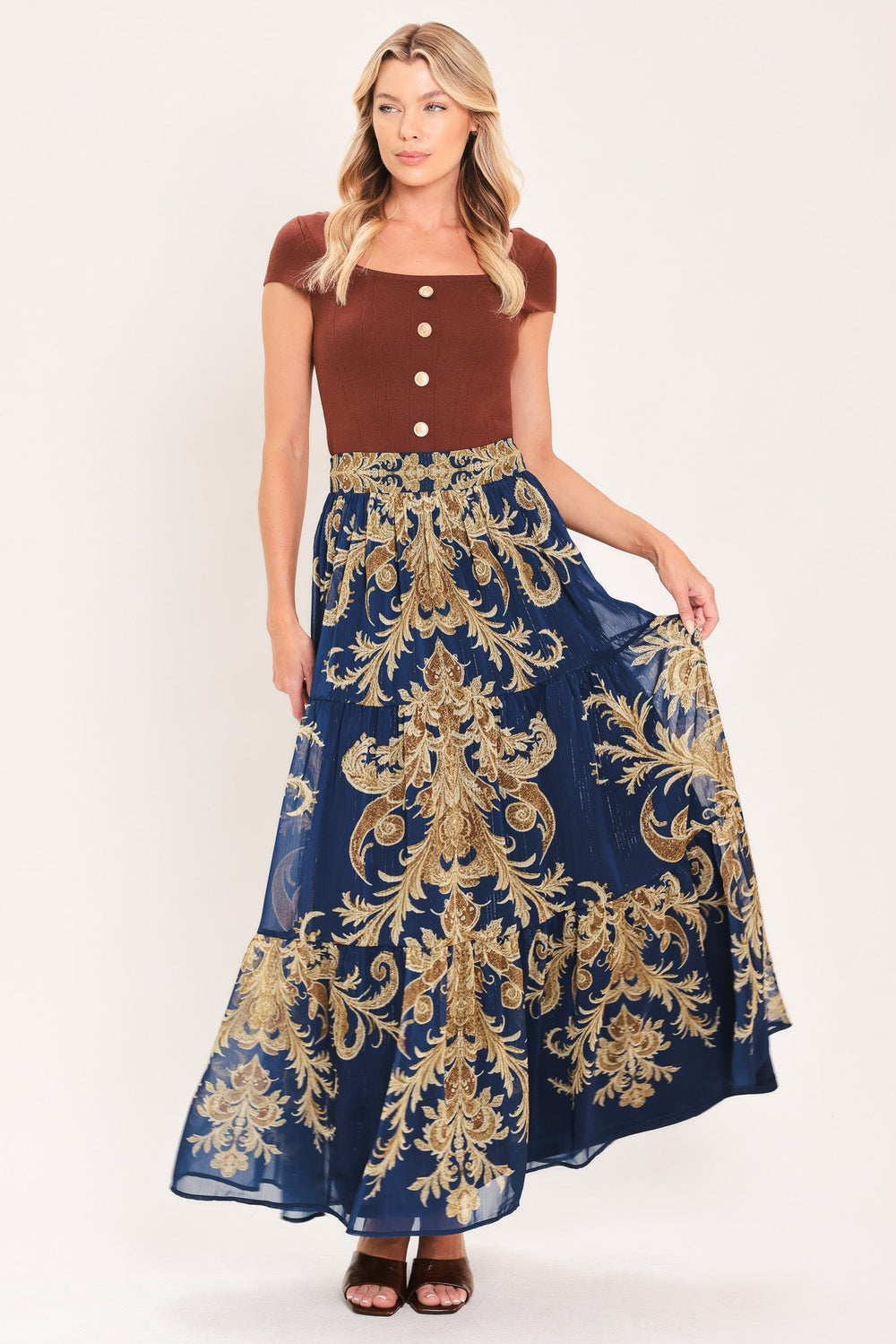 Midnight Heritage Flow Woven Maxi Skirt from KADOU Boutique