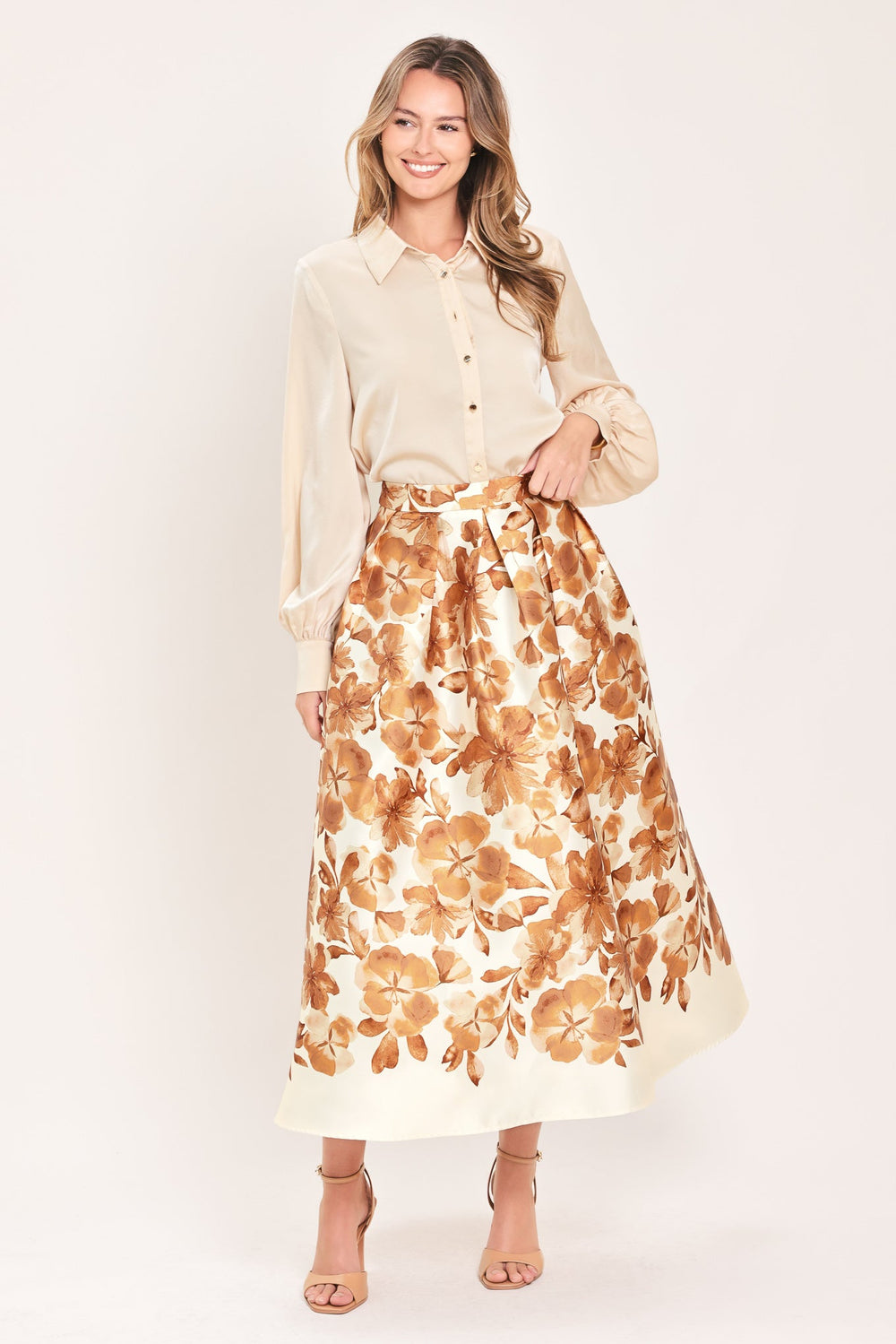 Butterscotch Garden Verse Woven Full Midi Skirt from KADOU Boutique
