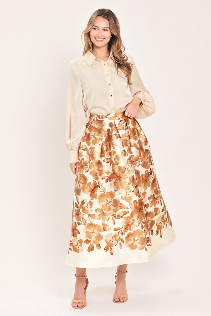 Butterscotch Garden Verse Woven Full Midi Skirt from KADOU Boutique