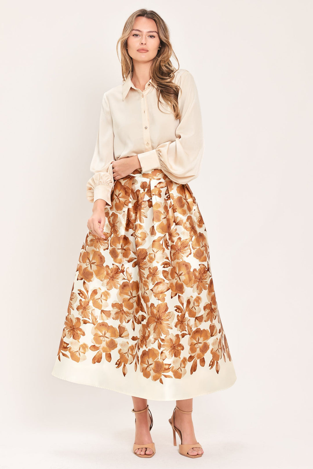 Butterscotch Garden Verse Woven Full Midi Skirt from KADOU Boutique