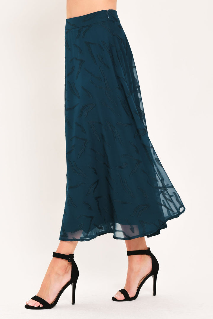 Teal Shadow Sway Woven Jacquard Circle Midi Skirt from KADOU Boutique