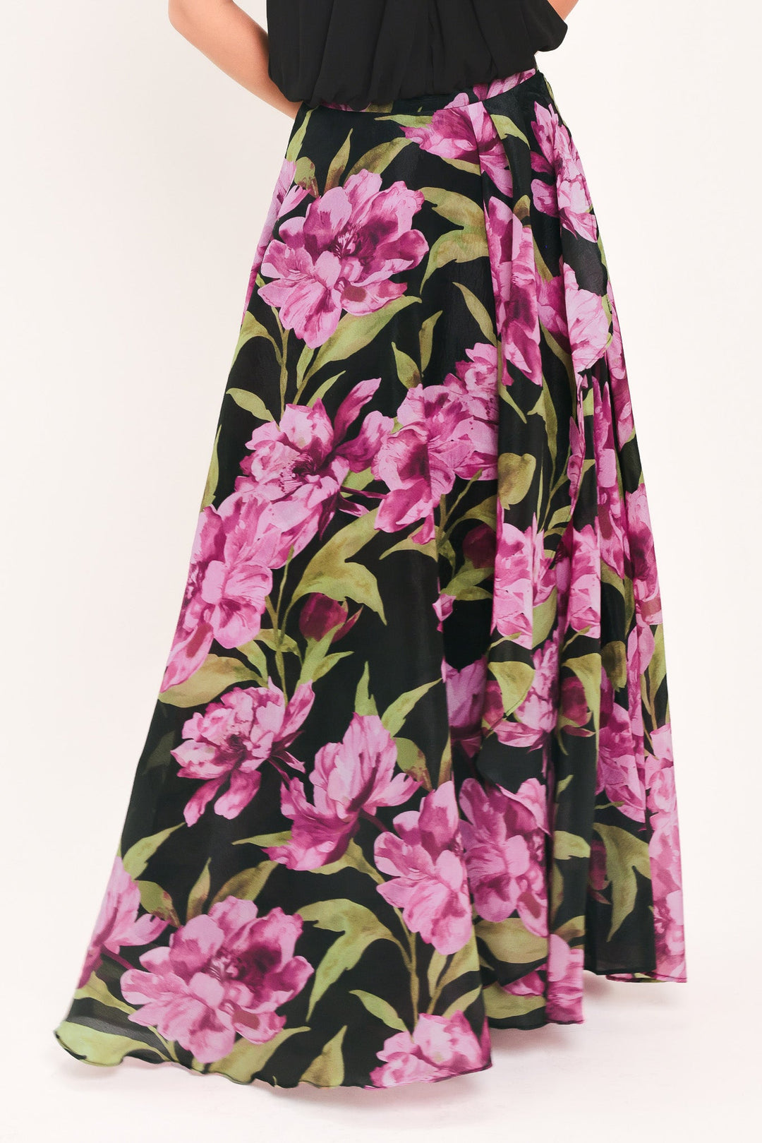 Noir Garden Black Printed Full-Circle Maxi Skirt from KADOU Boutique