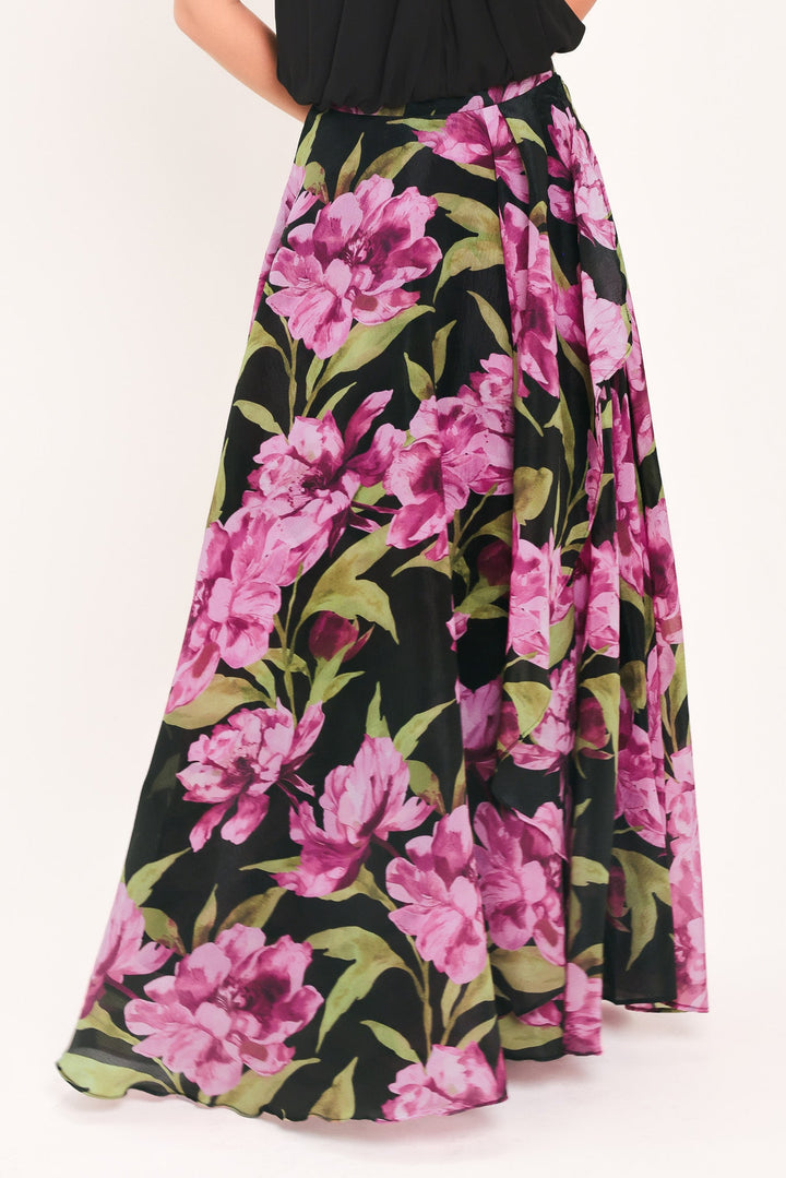 Noir Garden Black Printed Full-Circle Maxi Skirt from KADOU Boutique
