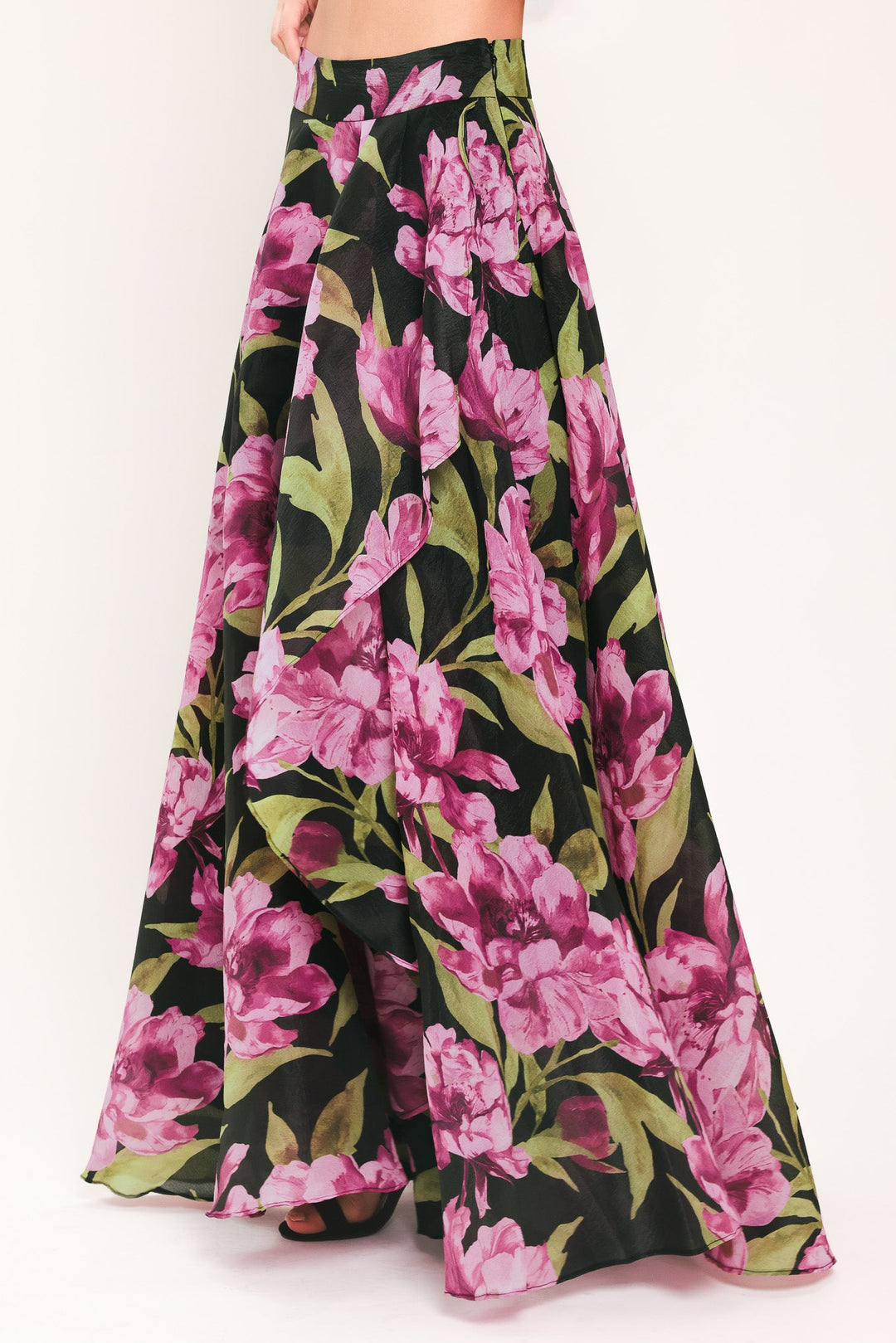 Noir Garden Black Printed Full-Circle Maxi Skirt from KADOU Boutique