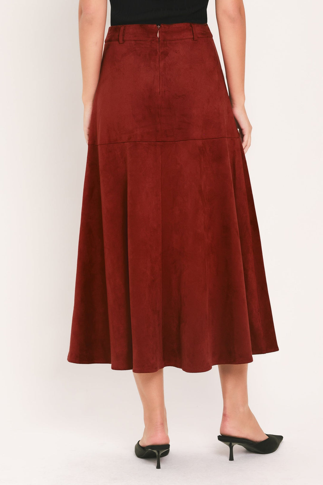 Rustic Romance Brick Faux Suede Button-Front Midi Skirt from KADOU Boutique