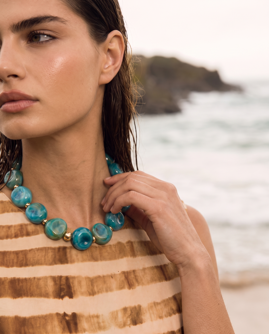 Bahama Blue Beaded Necklace from KADOU Boutique