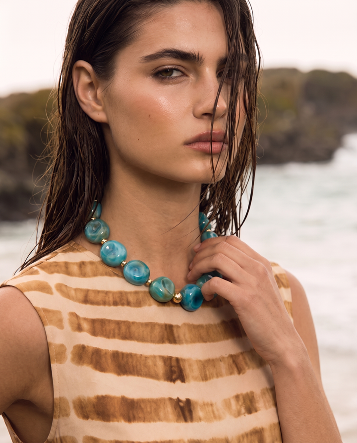 Bahama Blue Beaded Necklace from KADOU Boutique