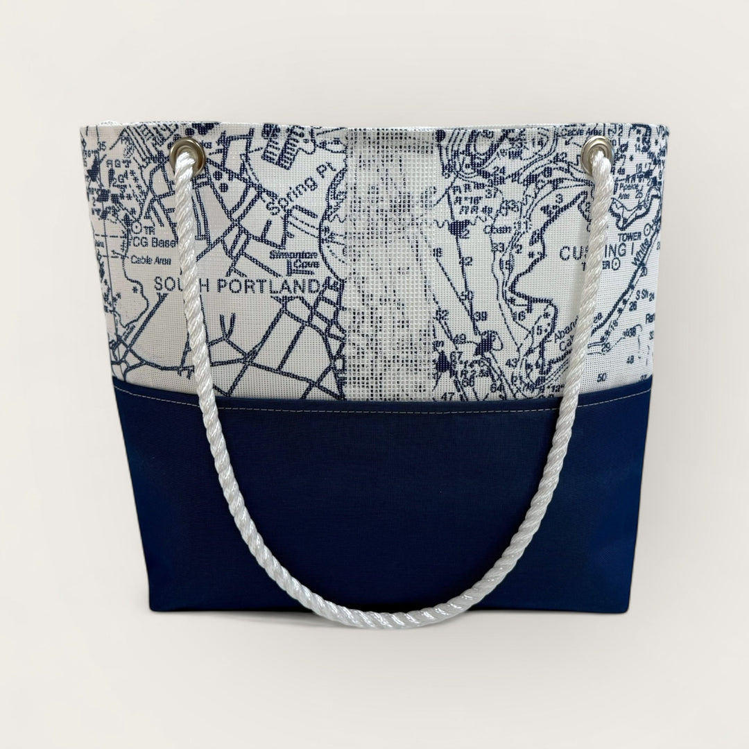 Casco Bay Chart sailor blue tote from KADOU Boutique