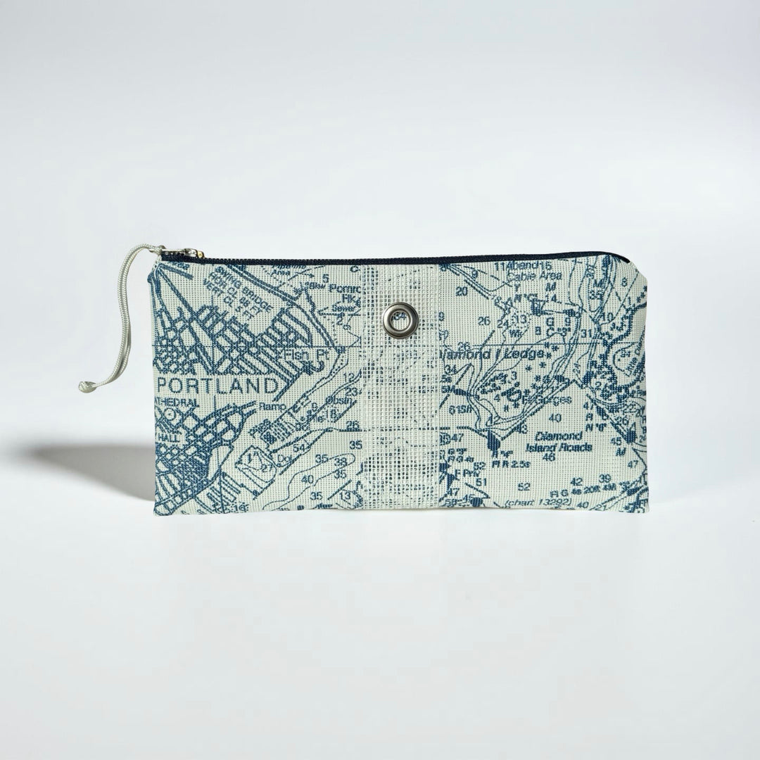 Casco Bay Chart sailor blue clutch from KADOU Boutique