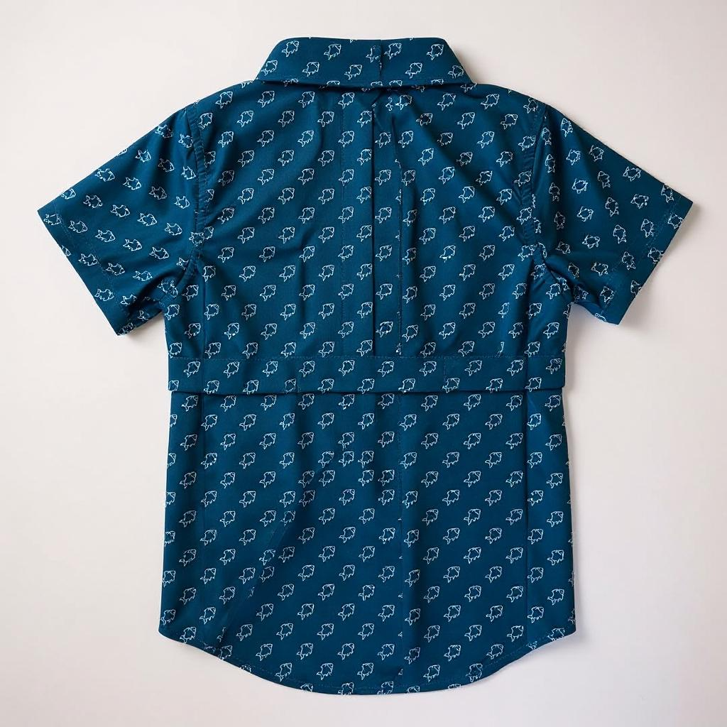 Fishing shirt button up- blue fish