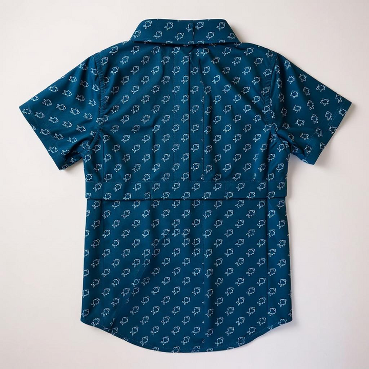 Fishing shirt button up- blue fish