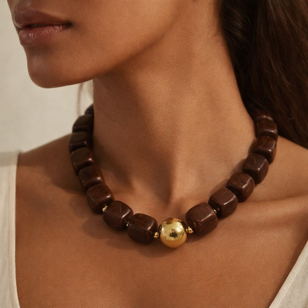 Pebbles Mocha Beaded Necklace from KADOU Boutique