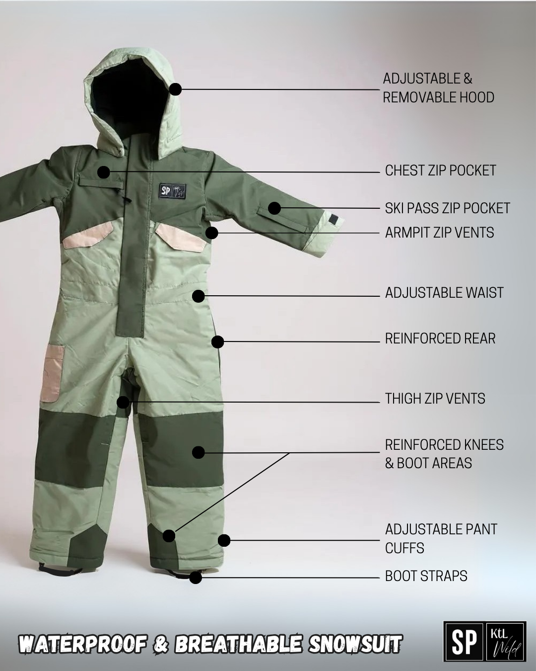 Green Dreams Waterproof Snowsuit Toddler Youth - Winter Gear