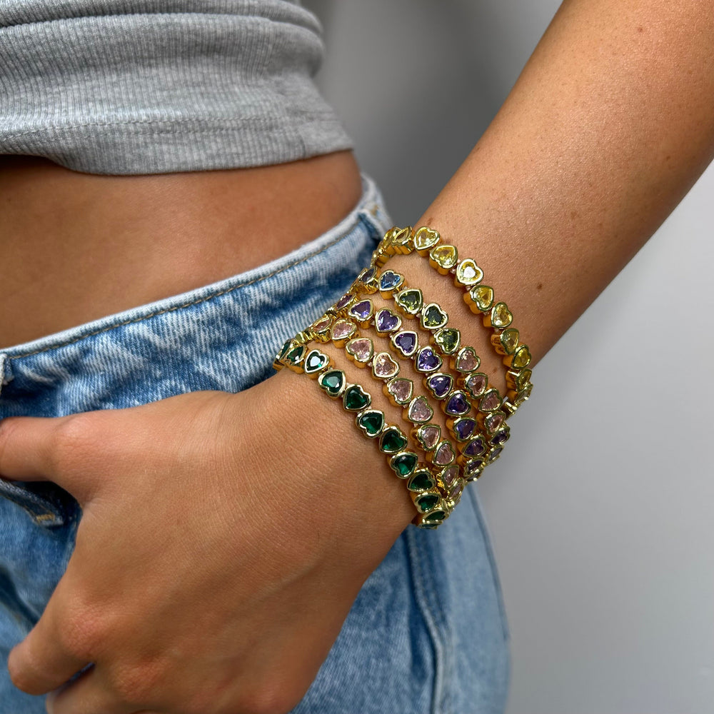 Stretchy Bezel Heart Bracelet Emerald from KADOU Boutique
