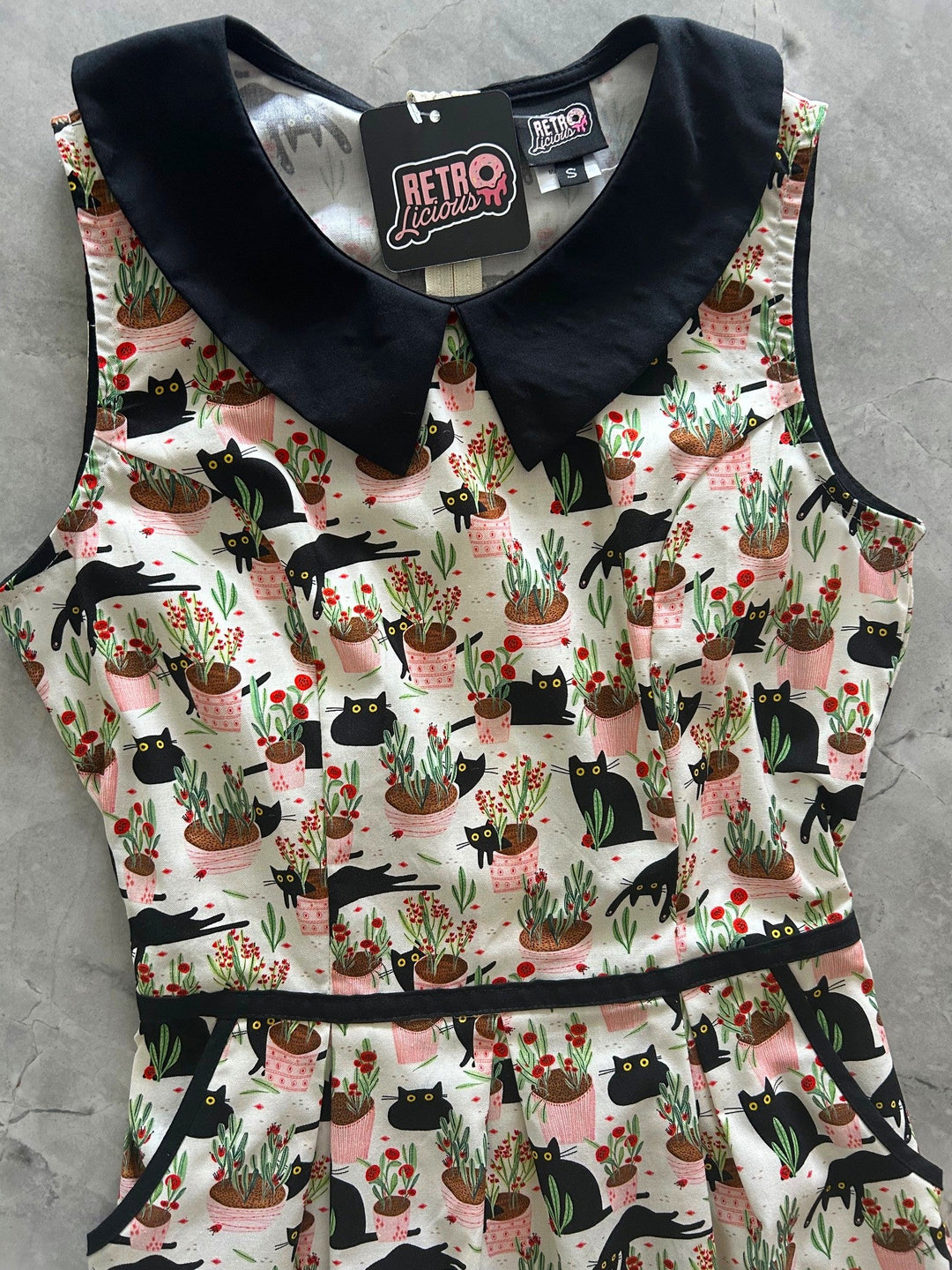 Cats &amp; Plants Collared Dress
