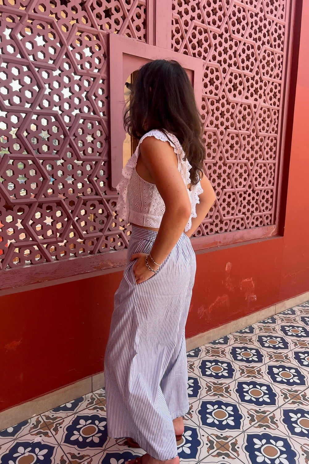 Wide Crop Beach Pant - Blue Stripe from KADOU Boutique
