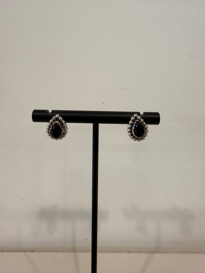 Handcrafted Black Onyx and Sterling Silver Stud Earrings