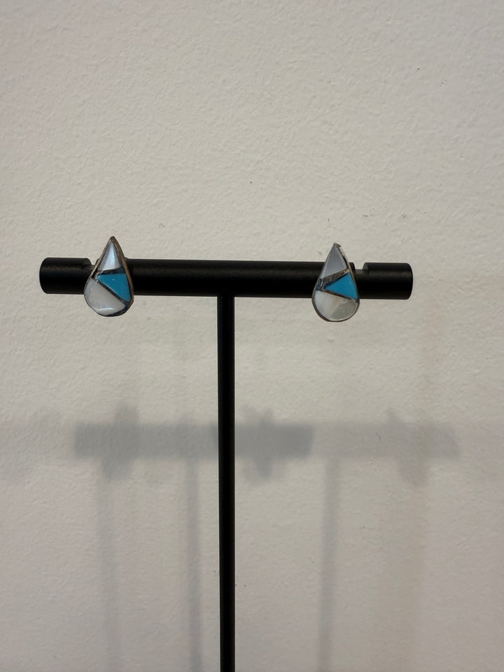 Handcrafted Turquoise and Mother of Pearl Stud Earrings