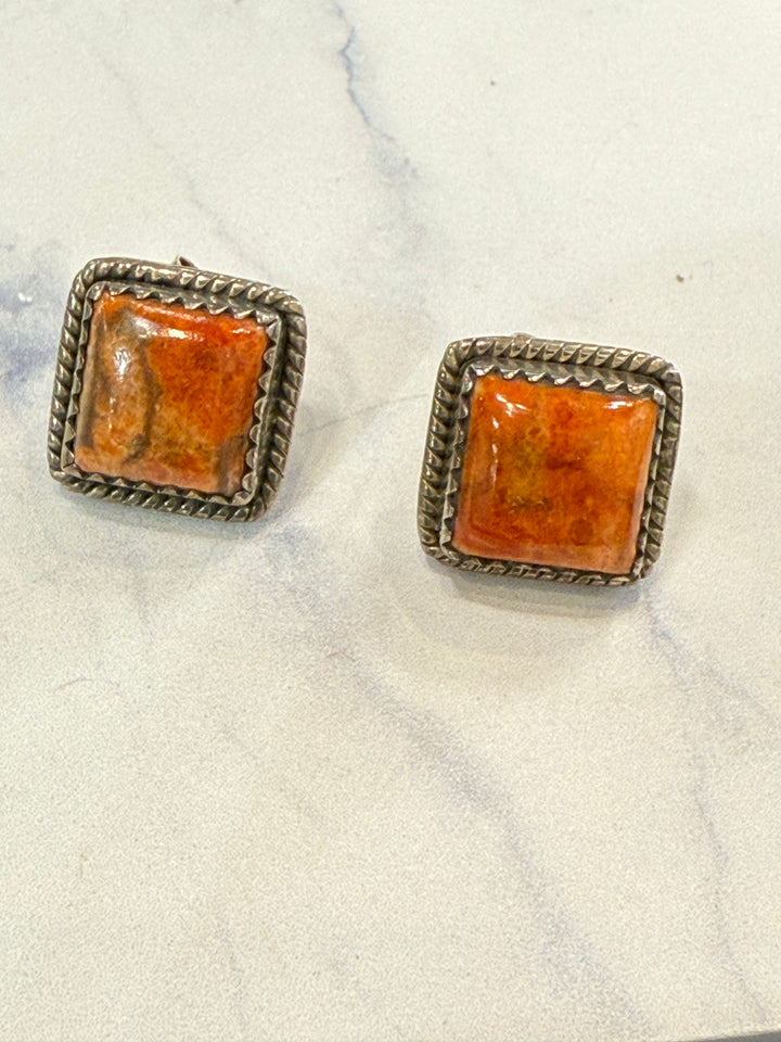 Handcrafted Sponge Coral and Silver Stud Earrings