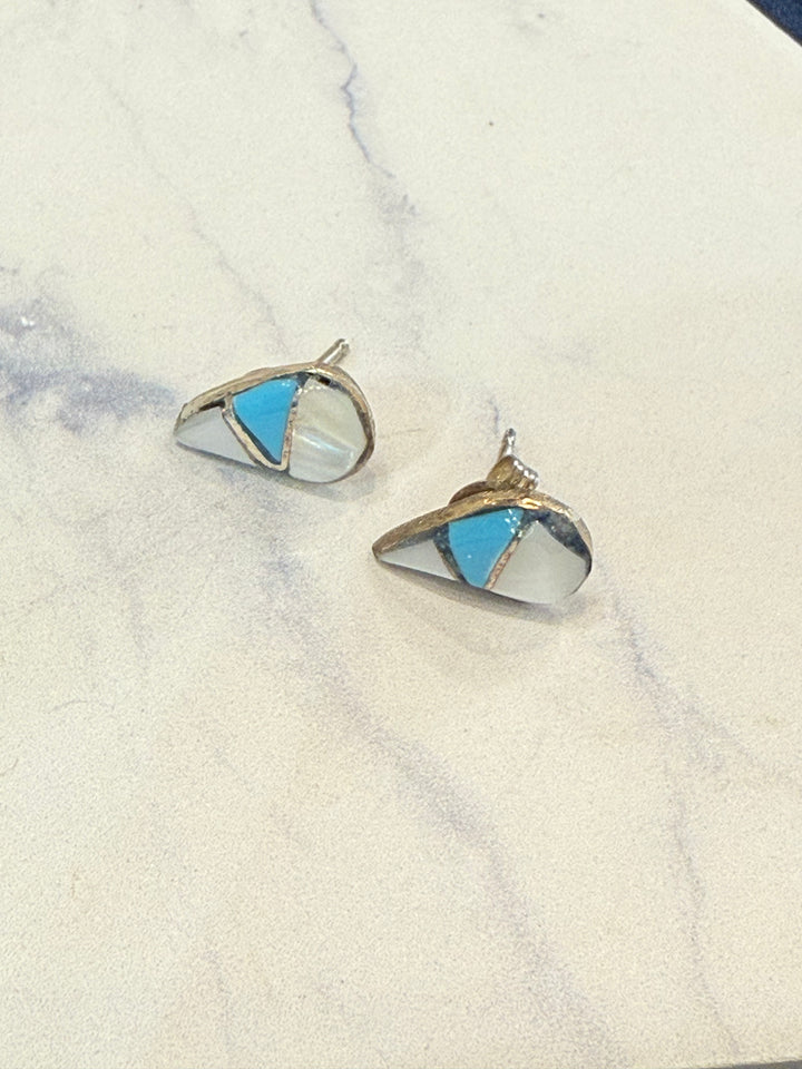 Handcrafted Turquoise and Mother of Pearl Stud Earrings