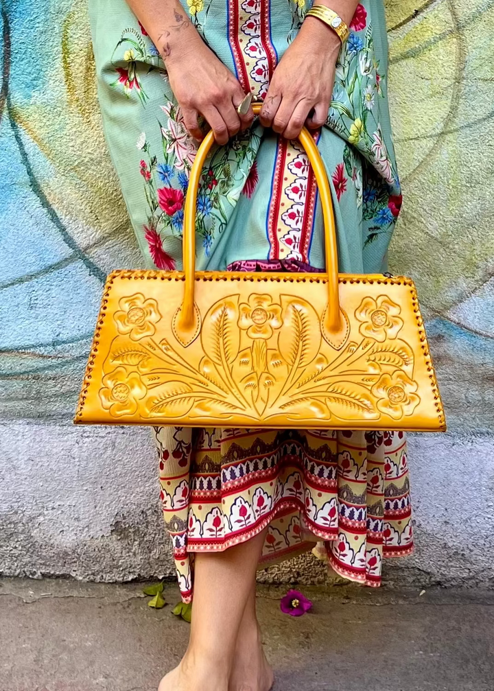 The Abby | Hand-Tooled Leather East to West Shoulder Handbag from KADOU Boutique