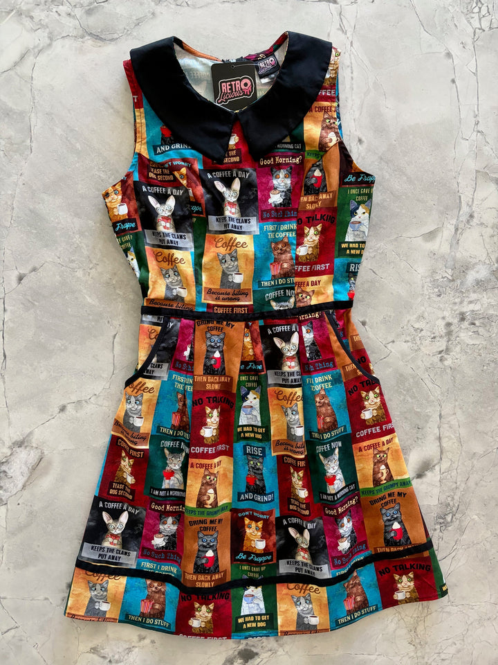 Cats &amp; Coffee Collared Dress - 4X only, 1 left!