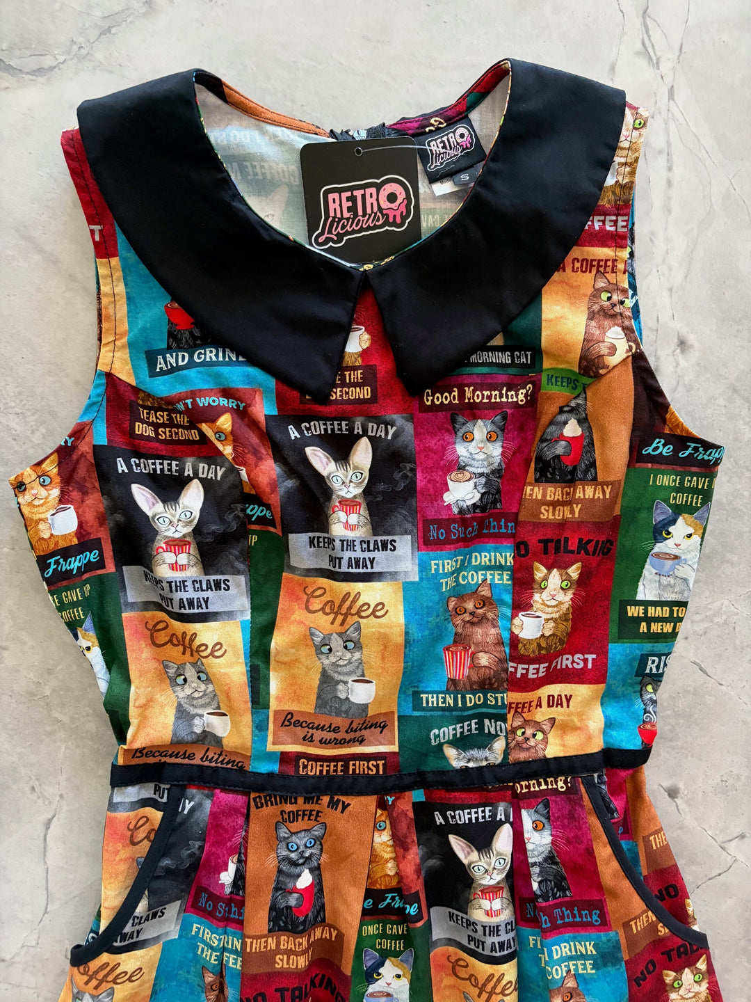Cats &amp; Coffee Collared Dress - 4X only, 1 left!
