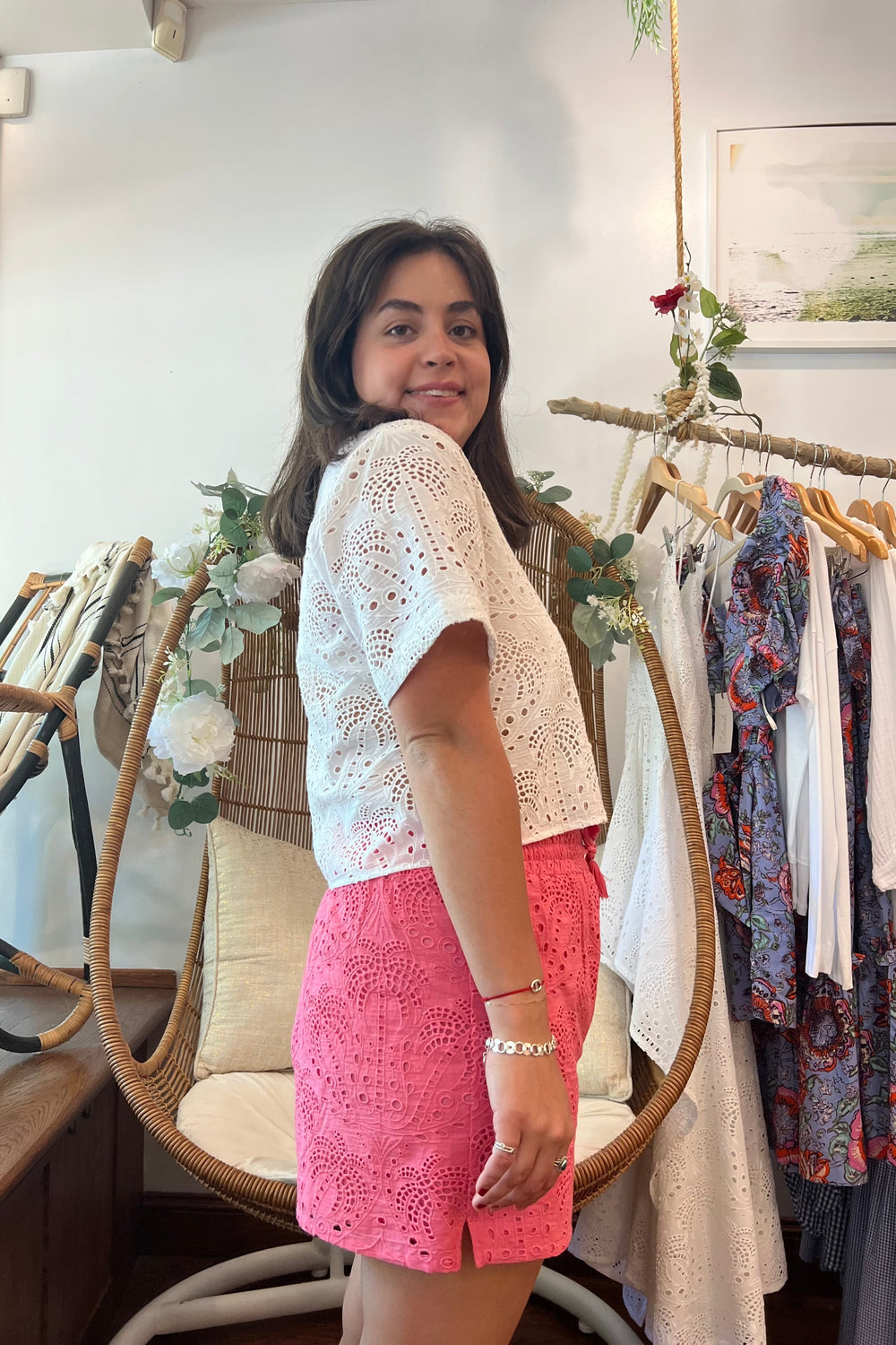 Bruna Eyelet Short - Pink from KADOU Boutique