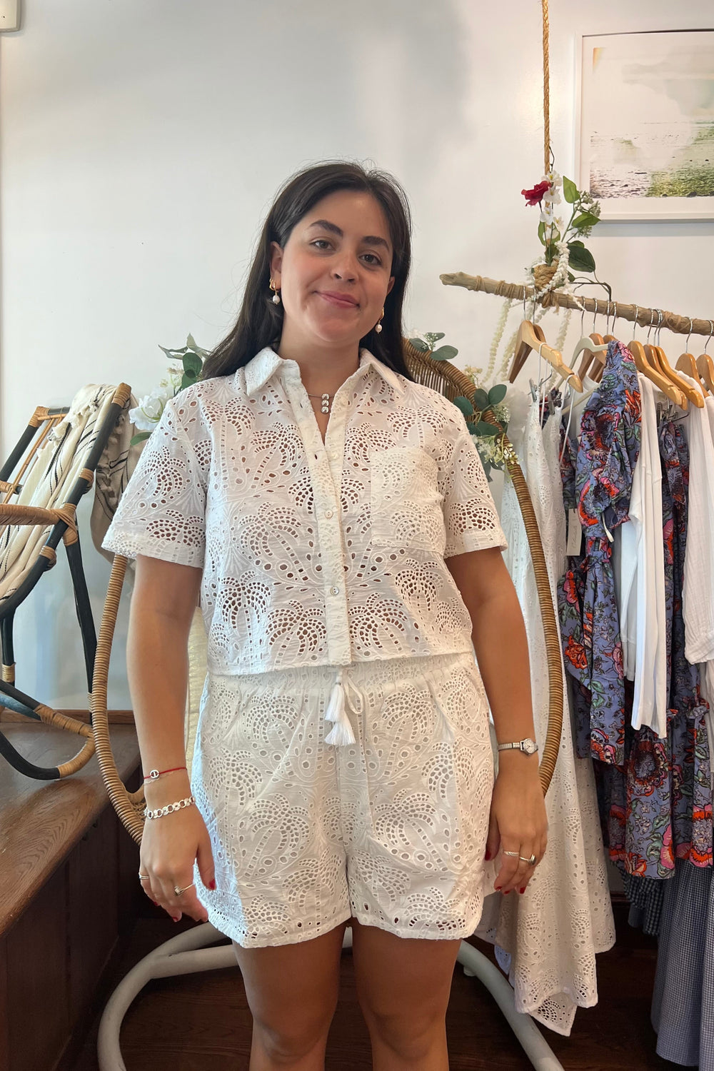 Bruna Eyelet Short - White from KADOU Boutique