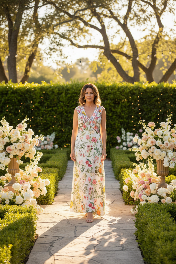 Tadashi Shoji Floral Chiffon Elegant Dress