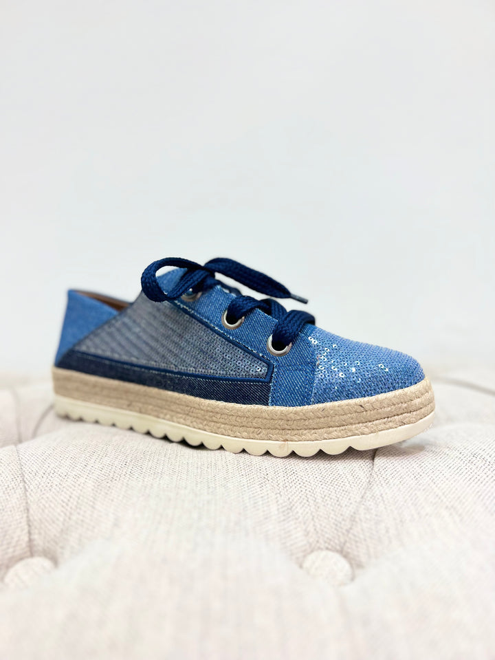 The Denim Sequin Sneakers now available at Kadou Boutique. Online and in store.