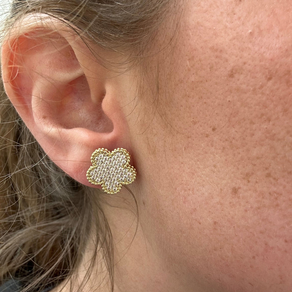 Adeline Clover Pave Stud from KADOU Boutique
