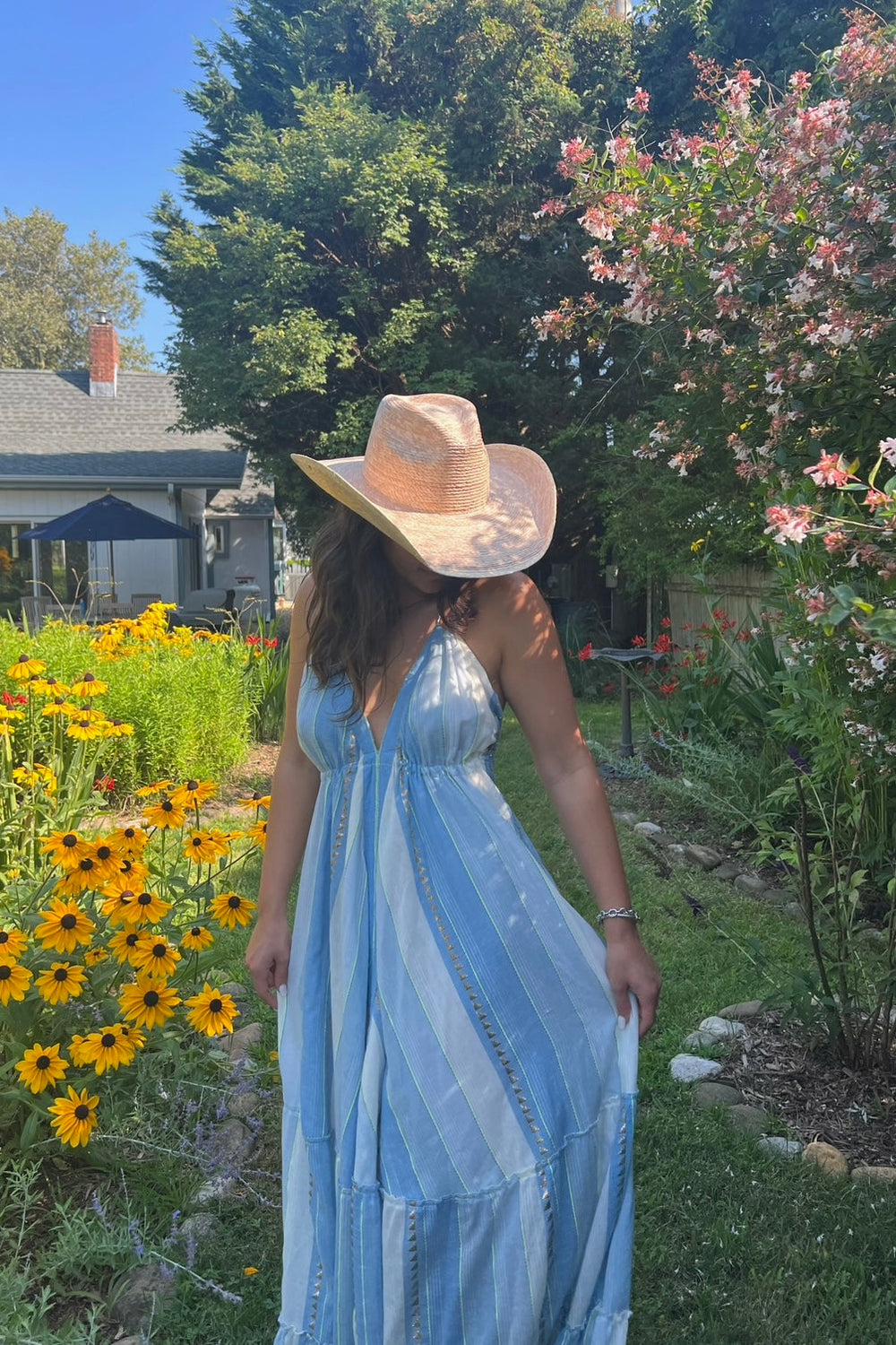 Nibi the Label Ziggy Scarf Dress - Blue/gold from KADOU Boutique