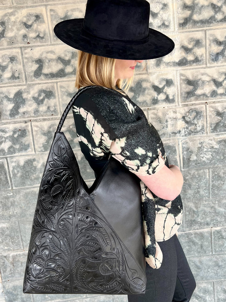 The Nancy Ann | Hand-Tooled Leather Shoulder Bag from KADOU Boutique