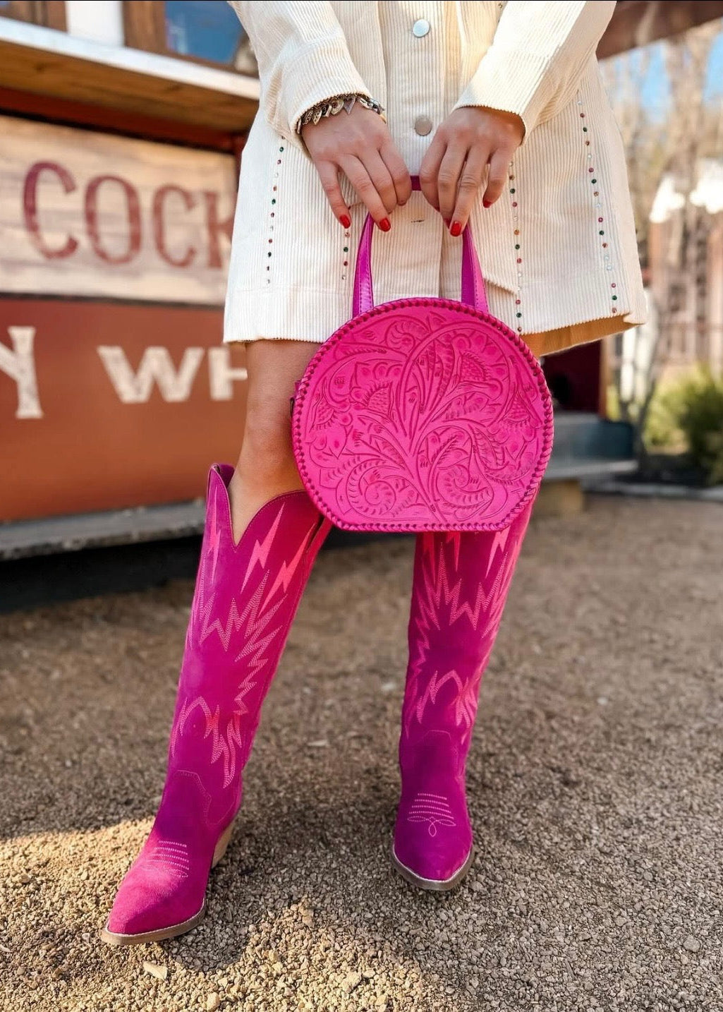 The Dixie | Hand-Tooled Leather Canteen Handbag from KADOU Boutique