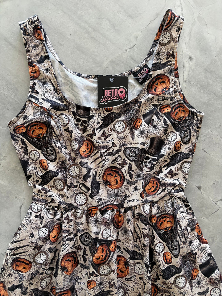 Skulls &amp; Pumpkins Fit &amp; Flare Dress