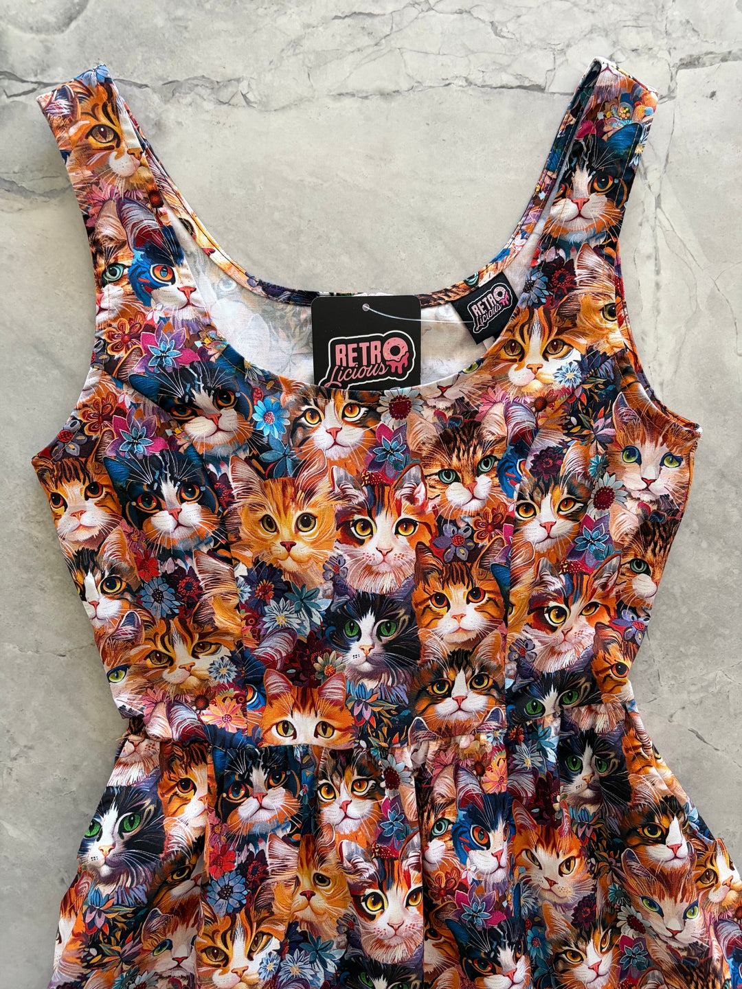 Cats &amp; Flowers Fit &amp; Flare Dress
