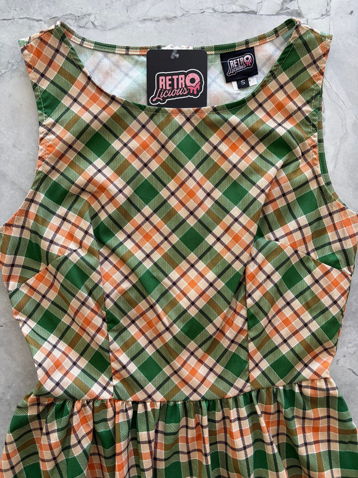 Rust &amp; Green Plaid Midi Dress