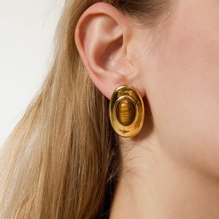 Sedona Tiger Eye Oval Studs from KADOU Boutique