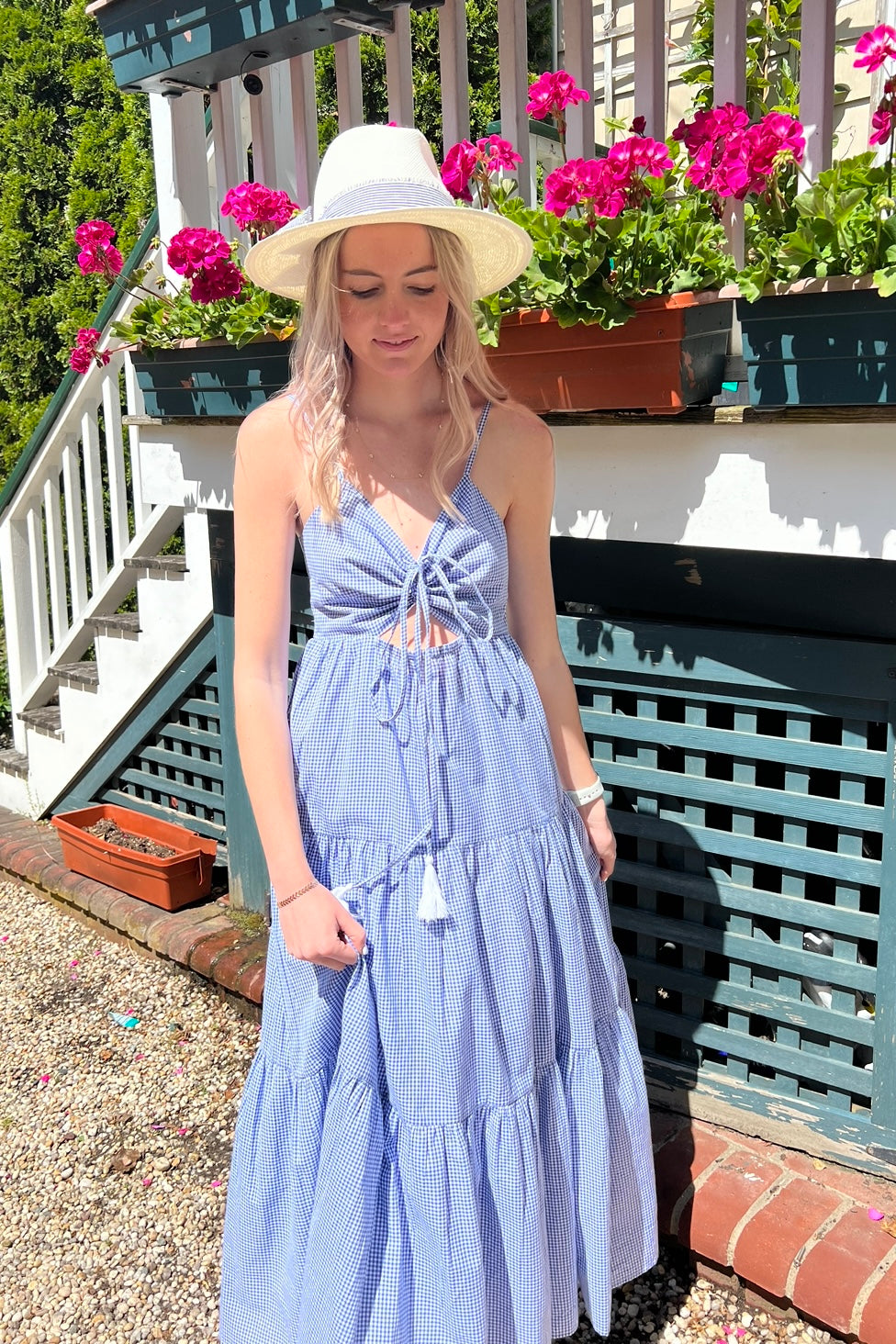 Nibi the Label Nadia Tier Dress - Blue/white Check from KADOU Boutique