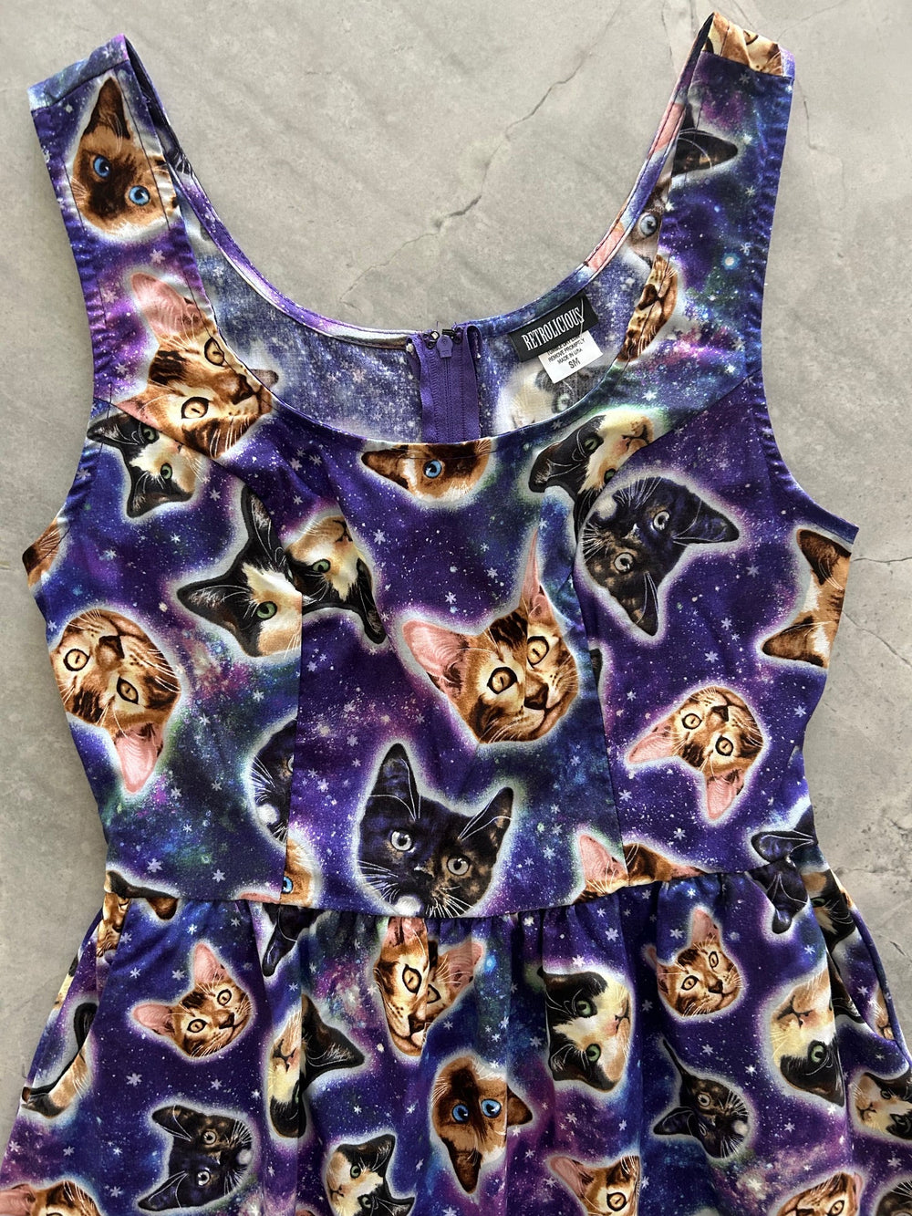 Galaxy Cats Shorter Length Fit & Flare Dress - Small Only from KADOU Boutique