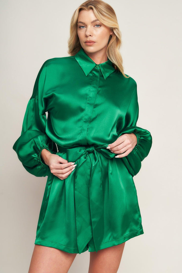 Celebration Time Woven Satin Romper from KADOU Boutique