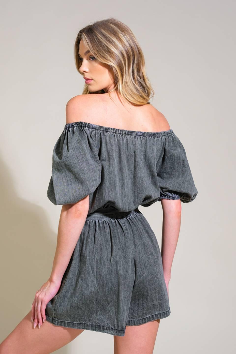 Tiny Temptations Denim Romper from KADOU Boutique