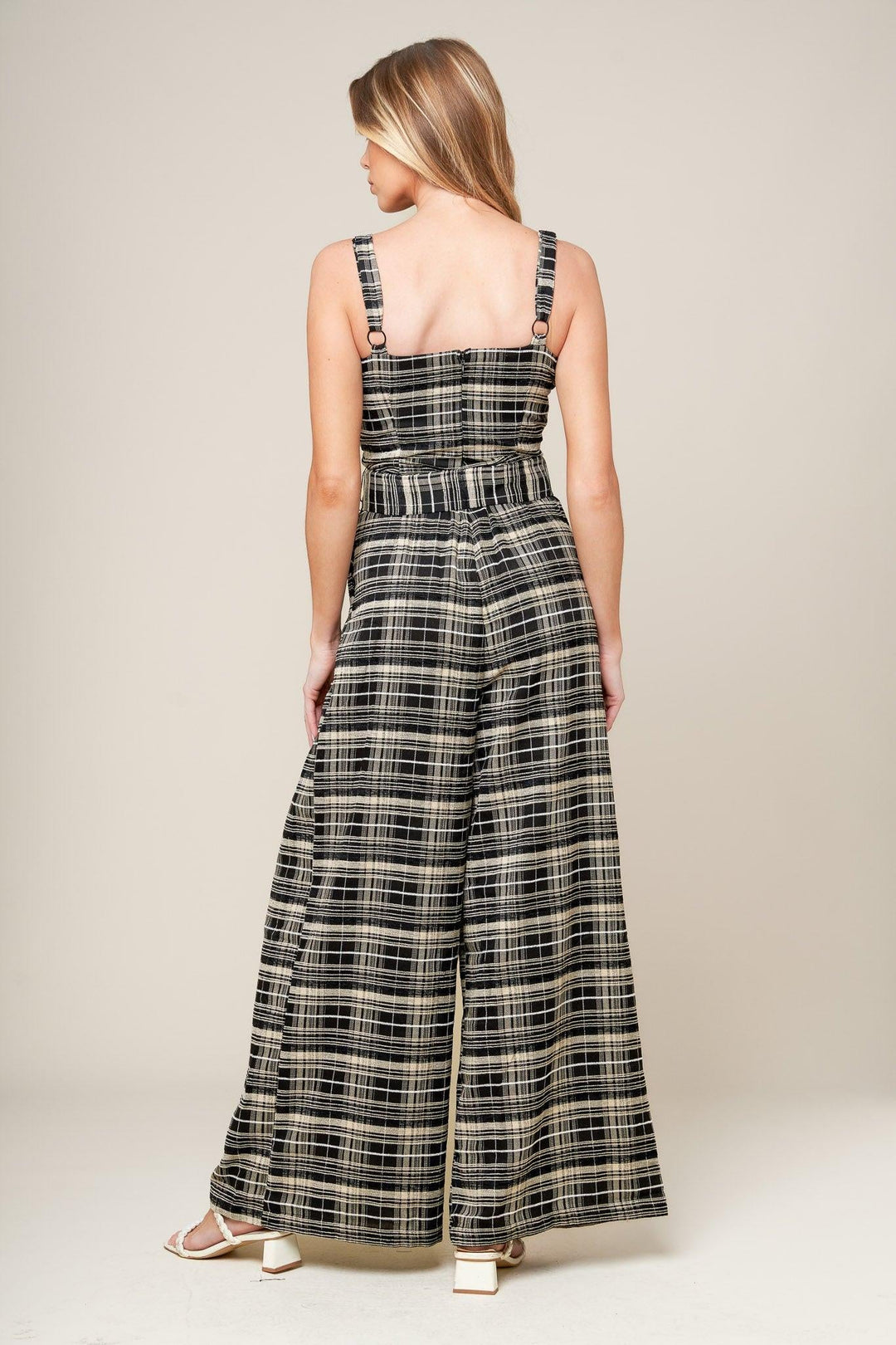 SAND DUNE WOVEN PLAID JUMPSUIT