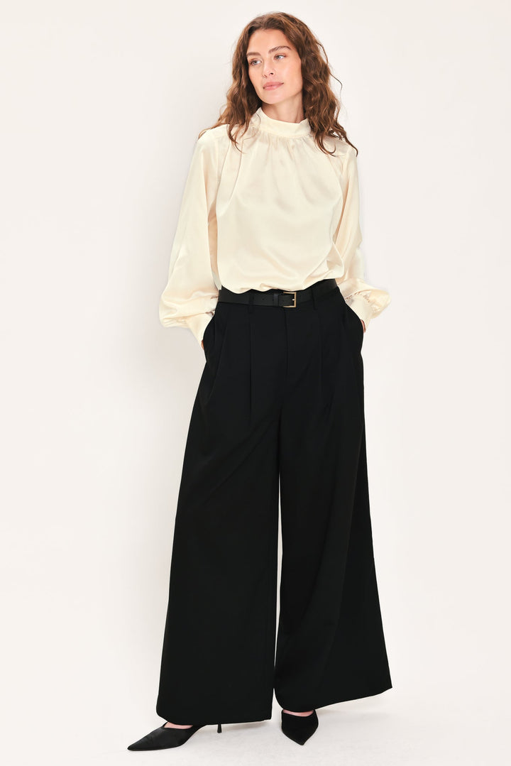 CITY CINCH BLACK/BROWN BELTED WIDE-LEG PANTS