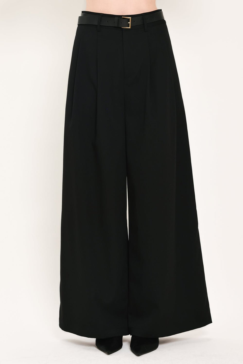 City Cinch Black/brown Belted Wide-Leg Pants from KADOU Boutique