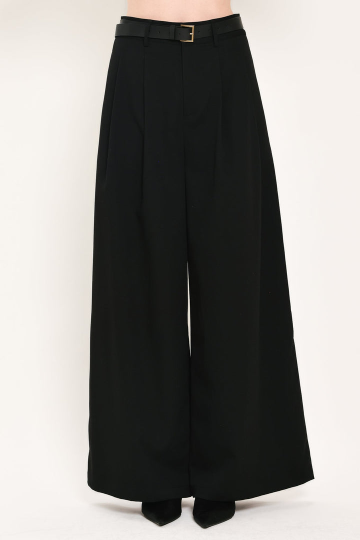 CITY CINCH BLACK/BROWN BELTED WIDE-LEG PANTS